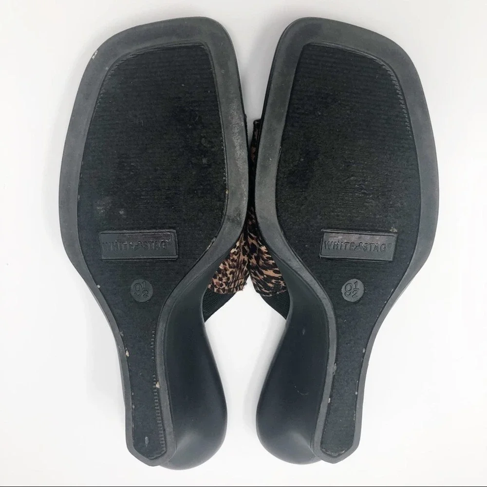 White Stag Animal Print Square Toe Wedge Heeled Slides Size 9.5